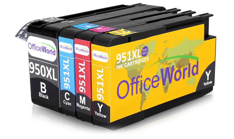 Cartuchos de tinta compatibles con impresoras HP de la marca Office World.